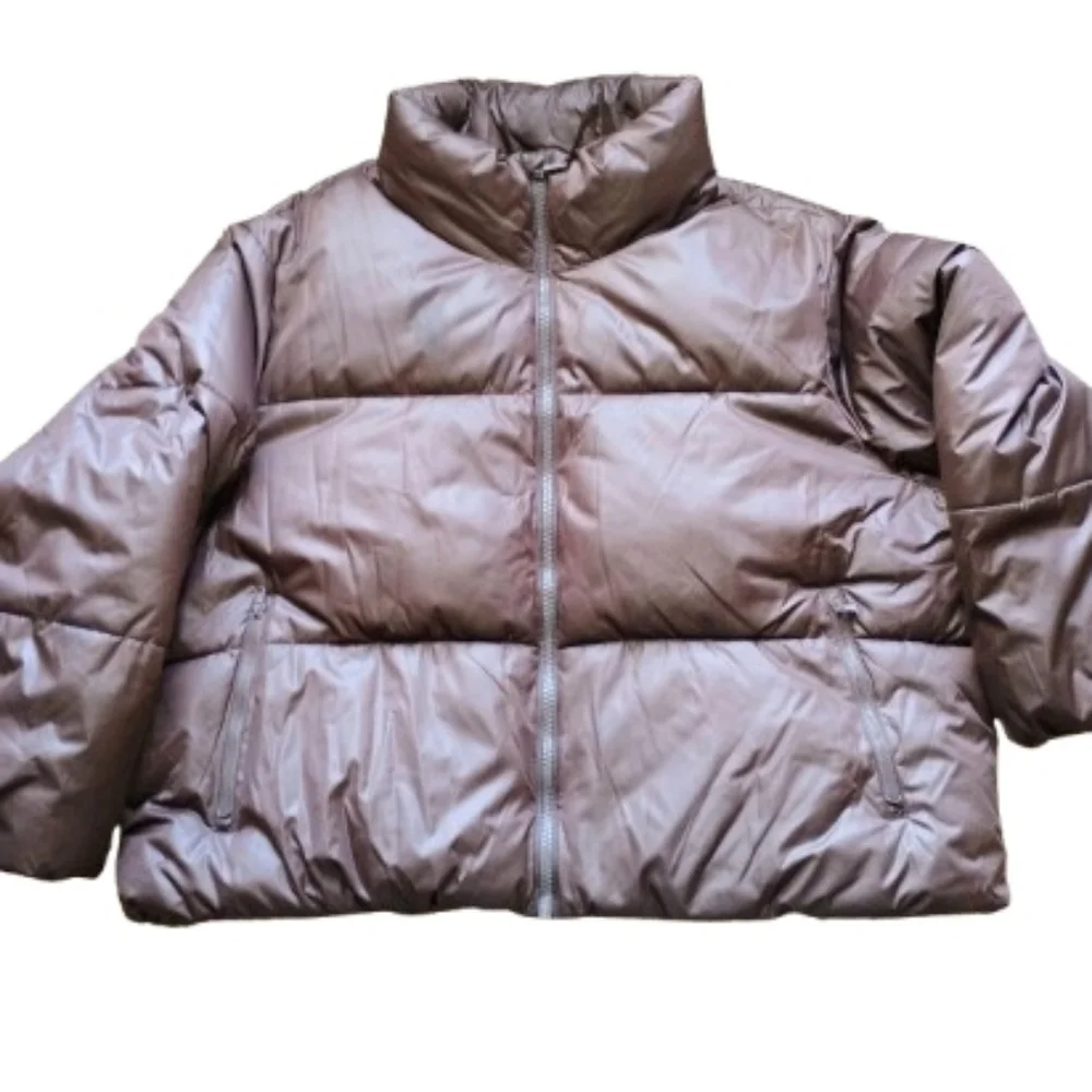 NEW Old Navy puffer jacket XXL cropped brown adjustable waist